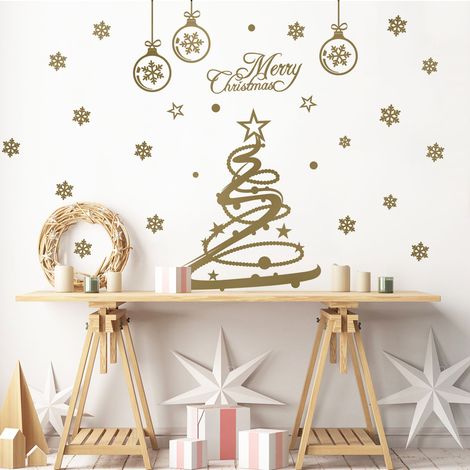 Sticker Merry christmas - 30x30cm - or - Autocollants adhésifs noël - décoration fêtes (1/3)