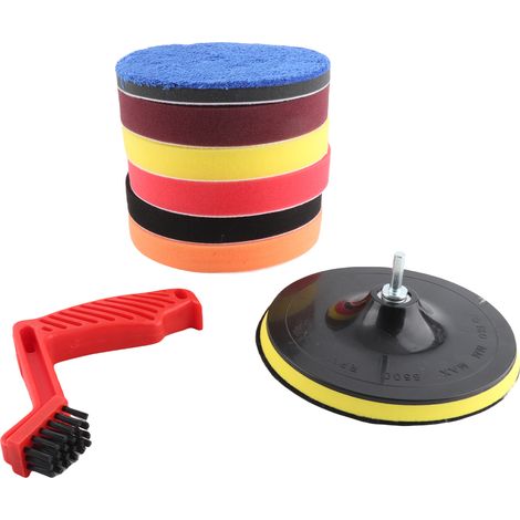 Set mit 9 großen (7 Zoll) Schaumstoff-Polierpads für Automobile und Yachten, inklusive Reinigungsbürste und selbstklebenden Wollpads. (1/5)