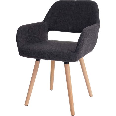 Escritorio de visitas silla comedor sin ruedas diseño retro en tela gris oscuro pie madera claro 040002147