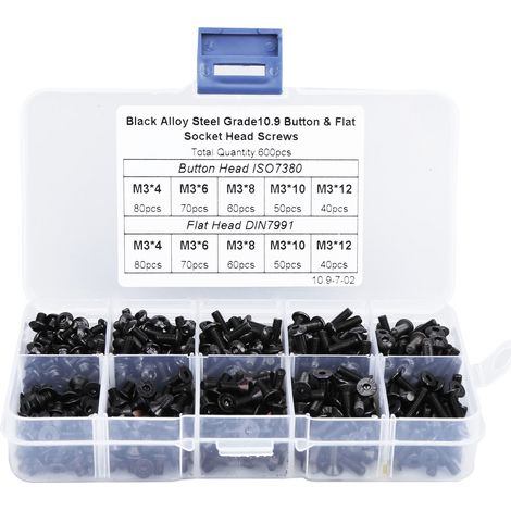 Coffret de 600 vis à six pans creux en acier allié, tête plate/panoramique, outils de réparation inclus (1/5)
