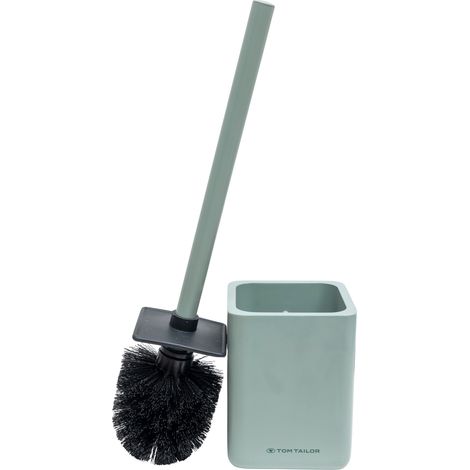 Brosse nettoyante pour les WC, TOM TAILOR x WENKO, Brosse à WC pour salle de bain, Porte-brosse WC, Balai toilette pour cuvette, Accessoires salle de bain, Poly résine, Vert Amande, DIM 9,5x9,5x37CM (1/2)