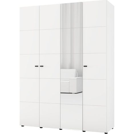 Guardaroba Grande Ifrane, Armadio Camera da Letto Appendiabiti, 4 Ripiani, 6 Vani, 155x208h cm Bianco Opaco