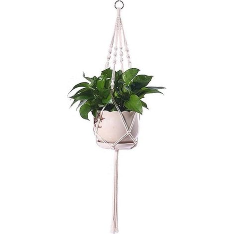 Suspension en macramé de coton tissé à la main, panier suspendu blanc, (1/5)