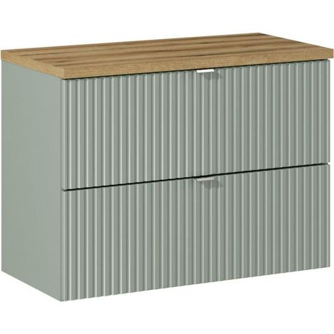 Meuble sous vasque 80 cm + plateau - A tiroirs - Vert Roseau - Livraison gratuite