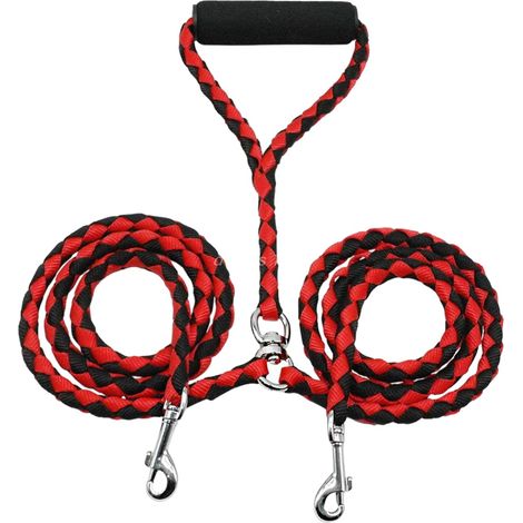Longe pour Chien, Laisse Double à Corde pour Chiens avec Poignée Rembourrée pour Chien de Petites à Grandes Taille, Laisse de Dressage de 2 en 1 pour la Marche Le Jogging, 10mm140cm (Red) (1/5)