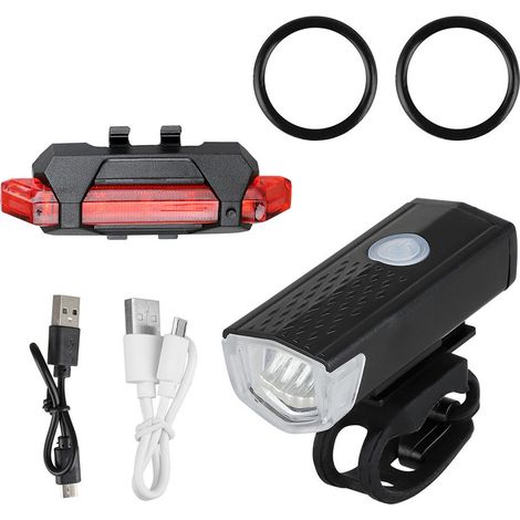 Ultra Bright LED USB Rechargeable Bike Light Kit, Waterproof, 3 Modes, Front and Rear Lights for Road Cycling (1/5)