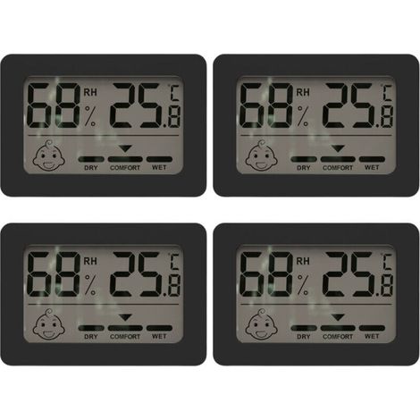 Thermomètre hygromètre intérieur mini numérique, avec commutateur et indicateur sourire pour chambre de bébé. Mesure de la température et de l'humidité.