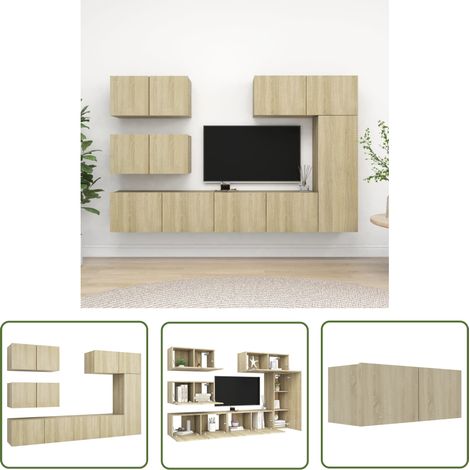 The Living Store 6-tlg. TV-Schrank-Set Sonoma-Eiche Holzwerkstoff - TV-Schrank - Hängender TV-Schrank - Wohnzimmermöbel - Fernsehtisch - Regal (1/5)
