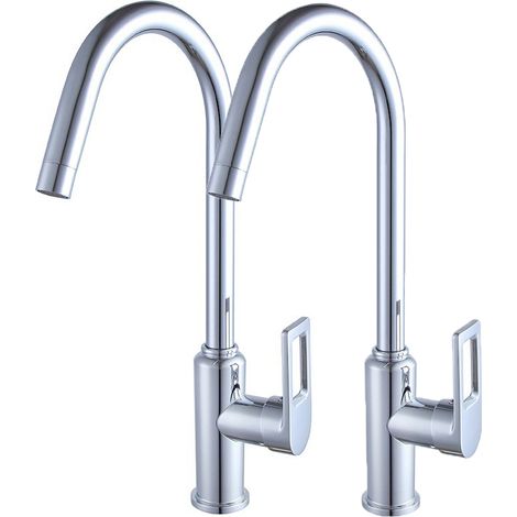 Lot de 2 Mitigeur de cuisine,Robinet de Cuisine Rotation à 360 ° Flexible, robinet d'évier à poignée unique, robinet d'évier monotrou en acier inoxydable galvanisé, eau chaude et froide (1/5)
