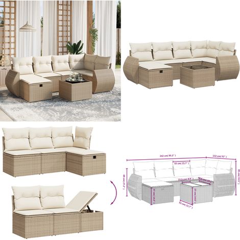 Salon de jardin avec coussins 7 pcs beige résine tressée - Ensemble Salon De Jardin - Mobilier De Jardin - Canapé Jardin - Chaise Lounge - Set Salon Exterieur - Home & Living (1/5)