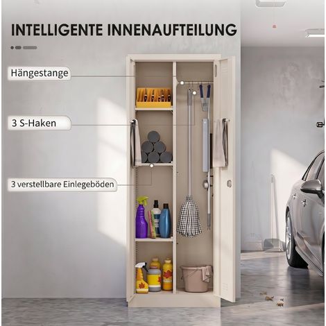 Armadio contenitore in acciaio 60x40x165 cm crema con barra, per garage salvaspazio – MEUBLIV (1/5)