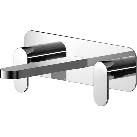 Balterley Enville Modern Round Wall Mount 3 Tap Hole Basin Mixer Tap with Dual Lever Handles & Back Plate - Chrome Finish