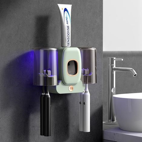 Porte Brosse Dent Mural, Stérilisateur Porte-Brosse à Dents UV, avec stérilisateur Fonction de séchage, Stérilisateur Intelligent pour Brosse à Dents, Convient à la Plupart des Maisons (1/4)