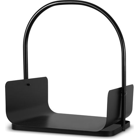 Randaco Porte-bûches range-bûches portable 40 x 30 x 50 cm, poignée ronde, panier métal noir, cheminée et poêle (1/5)