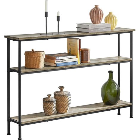 SoBuy FSB49-PZ Vintage Konsolentisch mit 3 Ablagen Metall Flurtisch Dekotisch Sideboard schmaler Beistelltisch Sofatisch Natur/Schwarz BHT ca: 120x77x20cm (1/5)