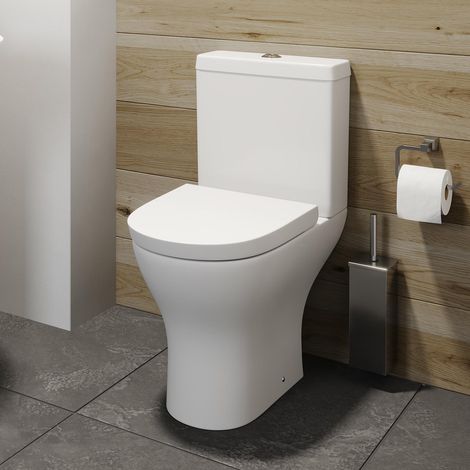 Modern Toilet Close Coupled WC Short Projection Soft Close Seat Bathroom White (1/5)