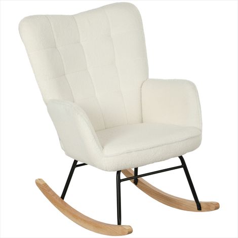 Fauteuil à bascule 71 x 98 x 101 cm en tissu bouclette blanc (1/5)