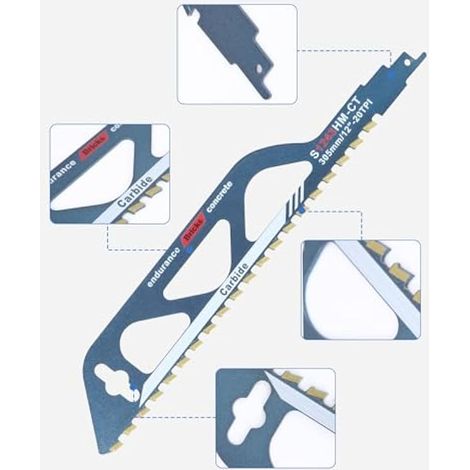 2PC Lame de scie sabre, 305 mm Lame Scie Sabre Brique, Scie Sabre Parkside pour Bois, Métal,Parpaing Beton Cellulaire et brique, Lame Scie Sabre S1243HM (1/3)