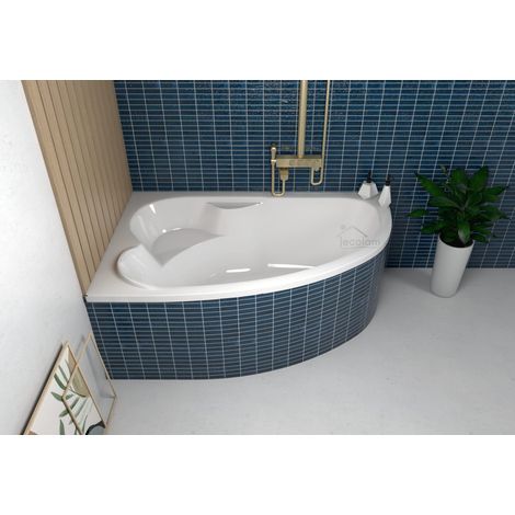 ECOLAM Baignoire d'angle acrylique Standard Polimat 130x85cm gauche, revêtement polystyrène, pieds, siphon, silicone, Belle forme Aspect moderne original produit (1/5)