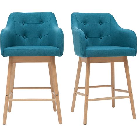 Set di 2 sgabelli scandinavi blu anatra e legno H64 cm BALTIK