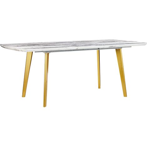 Mesa de comedor efecto mármol MDF patas de hierro dorado tapa extensible rectangular 160/200 x 90 cm diseño moderno Mosby (1/5)