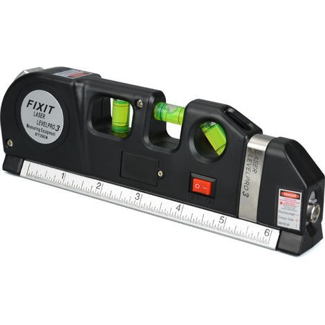 laser Qooltek - laser multifonction, lignes laser horizontales verticales croisées, ruban à mesurer de 2,5m / 8pieds, règle en métal de 15cm / 6pouces (1/4)