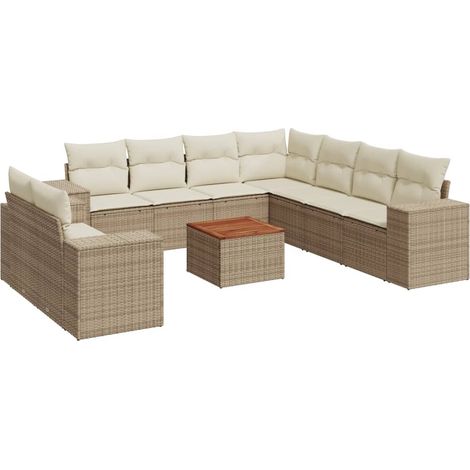 Maison Exclusive - Salon de jardin avec coussins 10 pcs beige résine tressée (1/3)