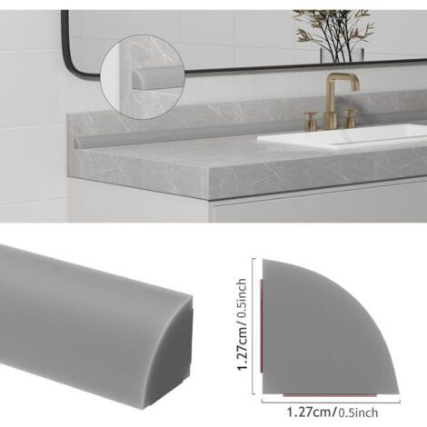 NALOOKAMIC  Moulure quart de rond flexible, bordure ronde en caoutchouc autocollante, adaptée pour coin de douche, comptoir de cuisine, 5 m de long, gris