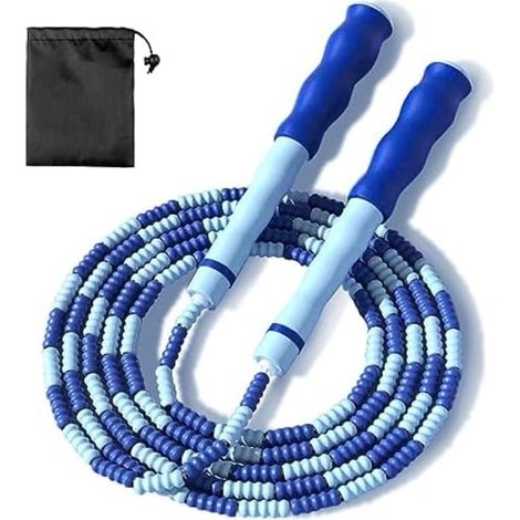 Corde à sauter à perles anti-nœuds, 2,8 m/1,1 pouce, longueur ajustable, bleue, pour enfants et adultes (1/5)