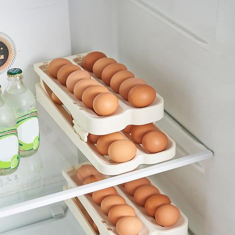 Estante para huevos，Soporte para huevos，2 niveles，Soporte para huevos para refrigerador，Almacenamiento de huevos，Organizador de huevos，Plástico (1/4)