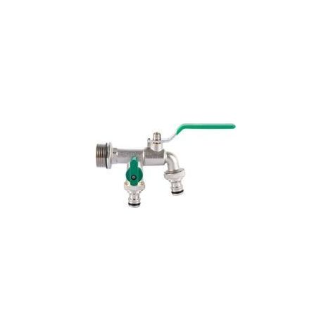 Robinet de jardin double sortie 1 pouce en laiton, adaptateur 3/4 pouce, robinet d'extérieur résistant au gel avec 2 raccords de tuyau, robinet double sortie universel pour citerne d'eau de jard