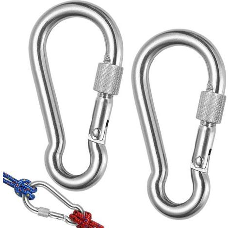 große Feuerwehrkarabiner aus Edelstahl 304, Outdoor-Karabiner, Kletterkarabiner 80 mm × 8 mm mit Edelstahl-Schraubverschluss, maximale Traglast 400 kg (1/5)