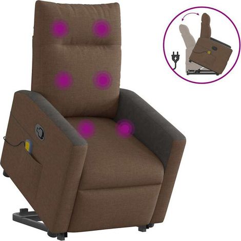 Chaise de relaxation avec fonction massage, revĂŞtement en tissu brun, design ergonomique et confort maximal pour salon ou bureau (1/5)