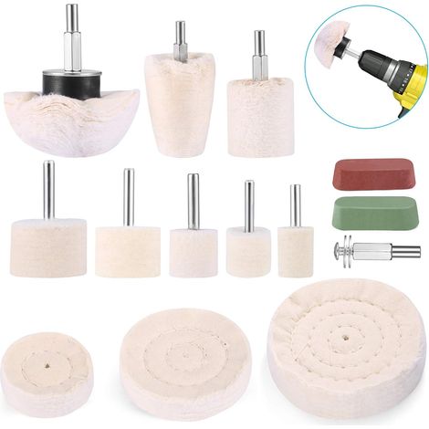 Accessoires de polissage, visseuse sans fil, roue / tampon / cne de polissage, kit de brosses coniques, en velours de coton, pour perceuse (1/5)