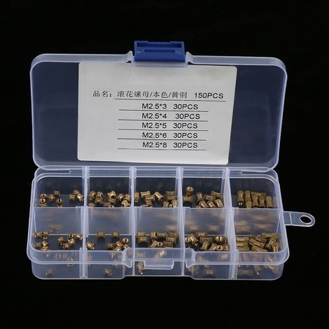 150 écrous cylindriques moletés en laiton M2.5, moulés avec insert intégré (1/5)