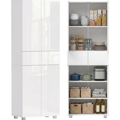 Rangement modulable meuble armoire de cuisine buffet blanc laqué avec étagères réglables et tiroirs (1/5)