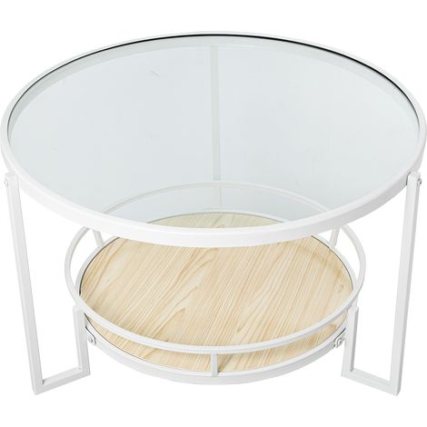 Table d'Appoint Métal Blanc/Verre Transparent. /Etagère Bois °70X45 Cm Etagère:°50 Cm (1/5)