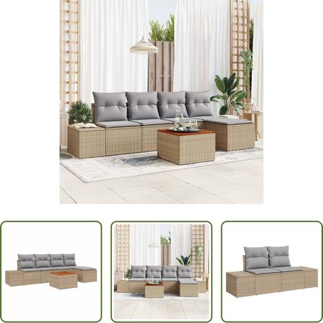 vidaXL Poly-Rattan - Gartensofa-set 6 pcs Beige und Hellgrau Poly-Rattan (1/5)