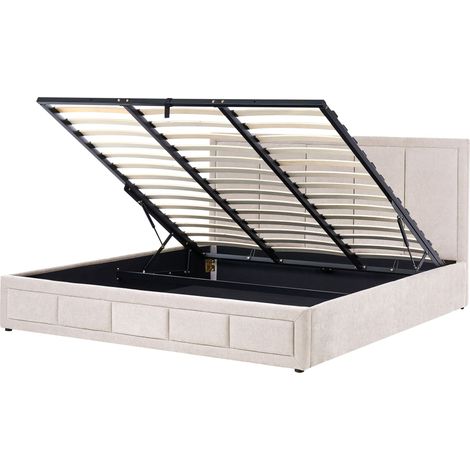 Letto ottomano minimalista in tessuto di ciniglia 180 x 200 cm Testiera imbottita Rete a doghe sollevabile tortora Quiberon