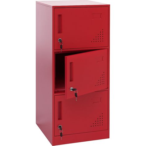 Armoire à casiers HWC-P63, armoire à casiers, armoire à casiers 3 portes, 90 x 38 x 45 cm, acier- rouge (1/5)