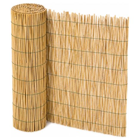 Paravent de 2,5 x 4 m compose' de cannes de bambou de 4 a' 5 mm de diame'tre lie'es par du fil de nylon pour une utilisation exte'rieure