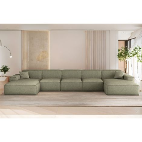 Wohnlandschaft Sofa U-Form CELES PREMIUM XL in Stoff Artico Grün
