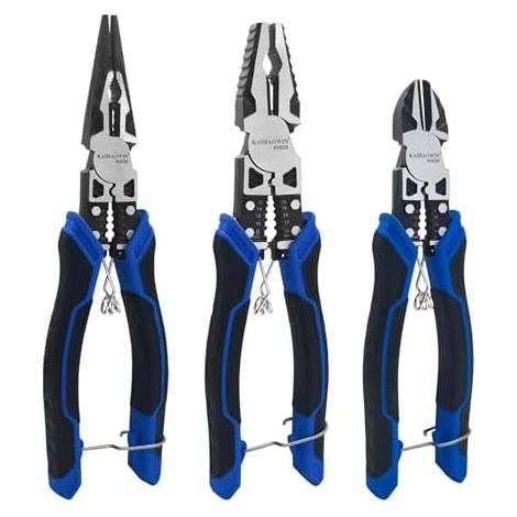 Ensemble de Pinces : Bec Aiguille 20,3 cm, Coupante Diagonale 17,8 Électricienne Avec et à Sertir - (1/5)