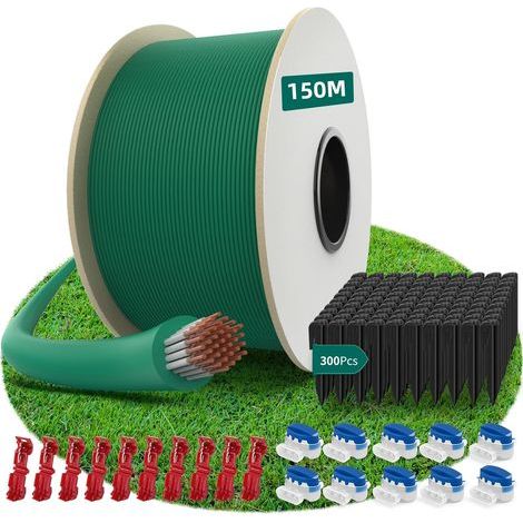 HAUSPROFI Cable Robot Tondeuse 150M + 300 Piquets + 10 Connecteurs de Câble + 10 Bornes de Connexion, Fil robot tondeuse, Câble pour robots tondeuses de Worx,Gardena,Bosch,Yard Force etc (1/5)