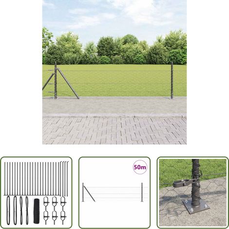 vidaXL Sécurité extérieure - Poteau de clôture. Gris 50 x 0,5 m (maille 50 mm) Acier et PVC (1/5)