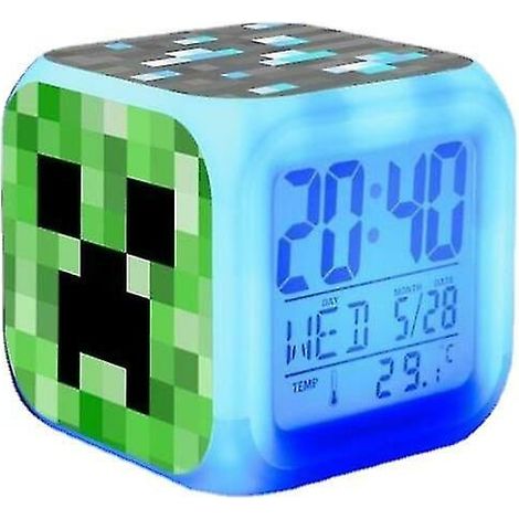 Réveil lumineux LED à couleurs changeantes – Alimentation batterie – Design cartoon pour étudiants – Horloge veilleuse colorée