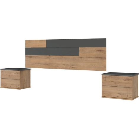 MUEBLES PITARCH pack mesitas y cabecero Erika Roble gold/Gris - ref: 14063-ME (1/4)