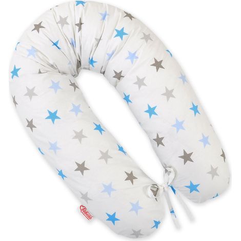 Almohada de embarazo más larga para dormir embarazadas + Funda extraíble - Estrellas grises y azules (1/5)