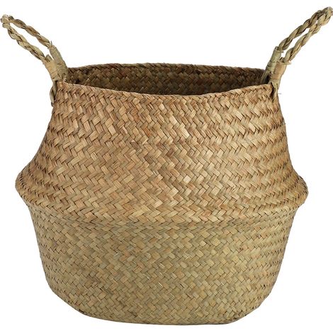 Panier pliable en jonc de mer, pot de fleurs, organisateur de rangement pour vêtements, décoration pour la maison et le jardin (naturel) (1/5)