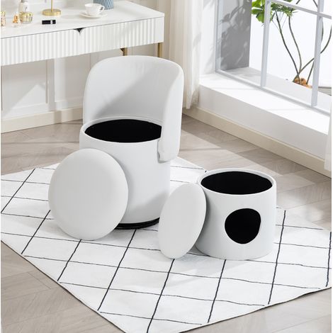 Fauteuil baril pivotant blanc en velours avec rangement intégré et tabouret inclus (1/5)